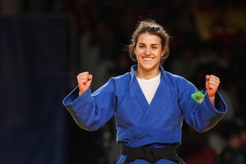 La judoca bilbaina Ariane Toro, exultante tras imponerse en un combate.