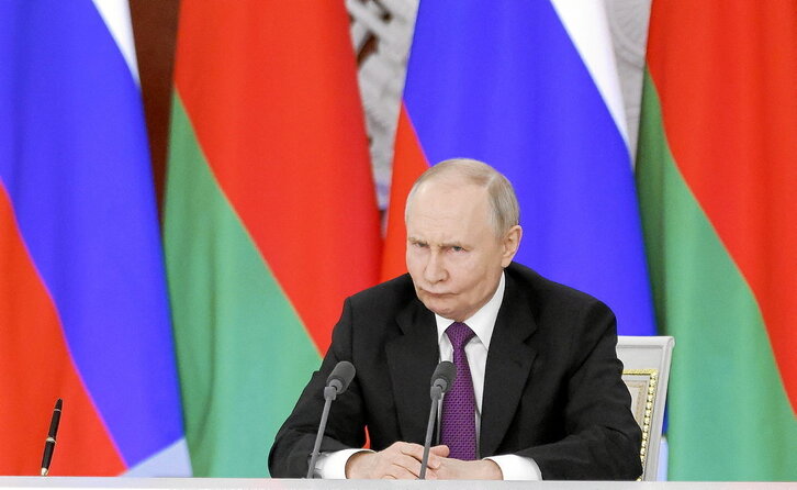 Vladimir Putin, durante la conferencia de prensa tras reunirse con Alexander Lukashenko en el Kremlin.