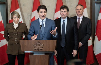 Comparecencia el pasado 4 de marzo del exprimir ministro Justin Trudeau para valorar los aranceles impuestos por la Administración Trump.