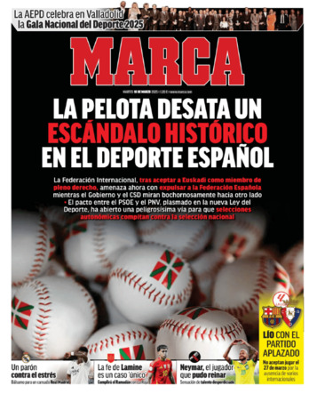 La pelota en la portada de ‘Marca’ de este martes.