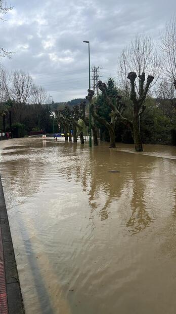 El río Asua, desbordado en Sondika.