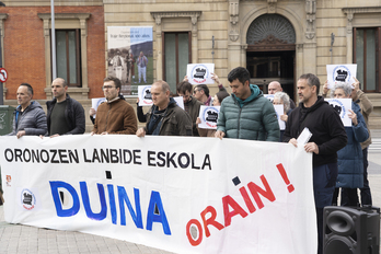 Oronozen Lanbide Eskola egiteko aldarria behin baino gehiagotan eraman dute Iruñera. Irudian, joan den martxoaren 20an egindako elkarretaratzea.