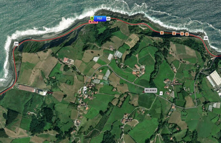 Lugar del accidente en el término municipal de Getaria.