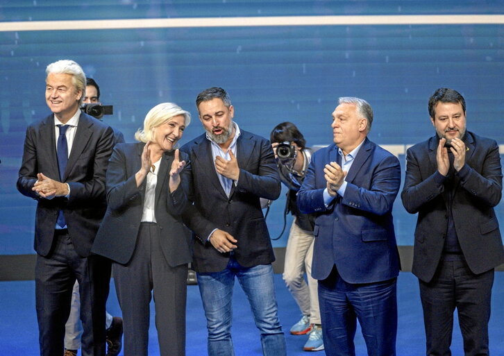 Wilders, Le Pen, Abascal, Orbán y Salvini, el pasado febrero en Madrid.