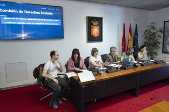 Imagen de la representación de trabajadores del sistema de protección de menores de Nafarroa que ha comparecido en el Parlamento.