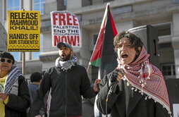 Mahmoud Khalilen atxiloketa salatzeko martxoaren 28an New Jerseyn egindako manifestazioa.