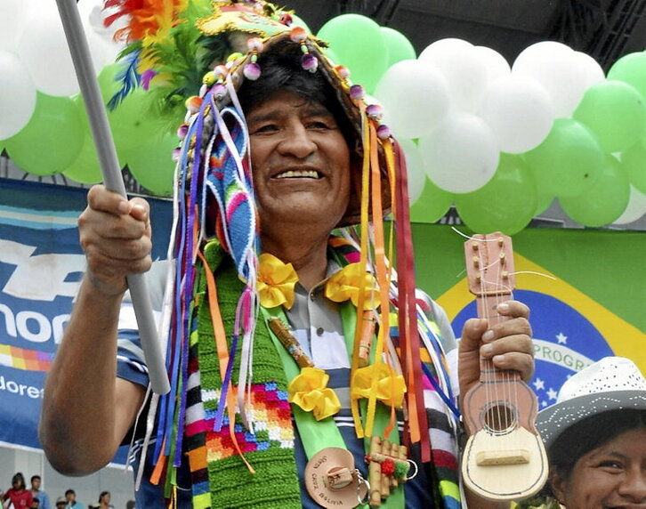 Morales, en la presentación del partido en Villa Tunari.