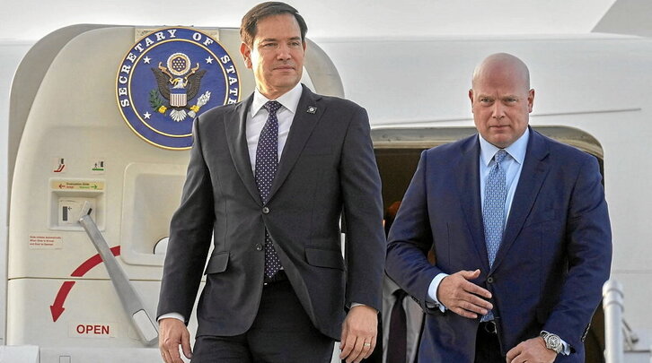 Marco Rubio y el embajador de EEUU en la OTAN, Matthew Whitaker, a su llegada a Bruselas.