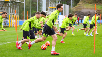 Los realistas, durante uno de los entrenamientos de esta semana en Zubieta.