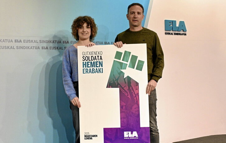 Ane Zelaia eta Mitxel Lakuntza, atzo Bilboko ELAren egoitzan egindako agerraldian.