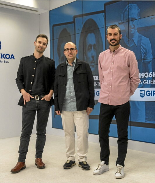 Aitor Azurki, Ion Cambra eta Aitzol Arroyo, atzo.