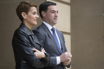 María Chivite e Imanol Pradales, en la reunión de la Eurorregión el 25 de marzo en Iruñea.