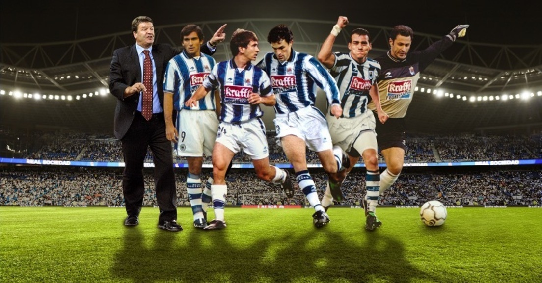 Fotomontaje con Toshack, De Paula, López Rekarte, Aranzabal, Kovacevic y Alberto.