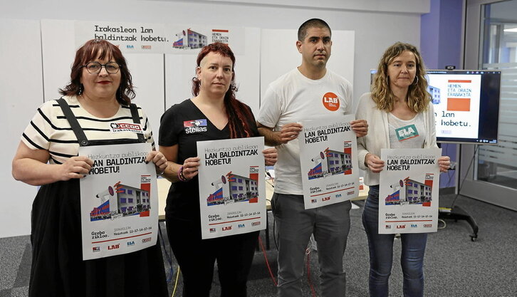 LAB, ELA, Steilas eta CCOOk greba deialdiaren berri eman zuten atzo.