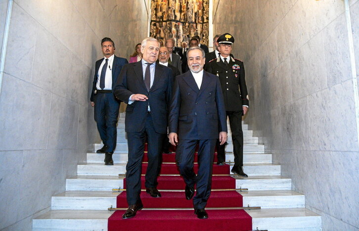 El ministro iraní de Exteriores, Abas Araqchi, con su homólogo italiano, Antoni Tajani.