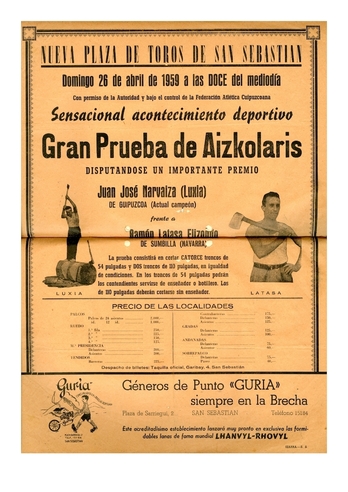 Latasa eta Luxia aizkolarien arteko apustua iragarri zuen afixa.