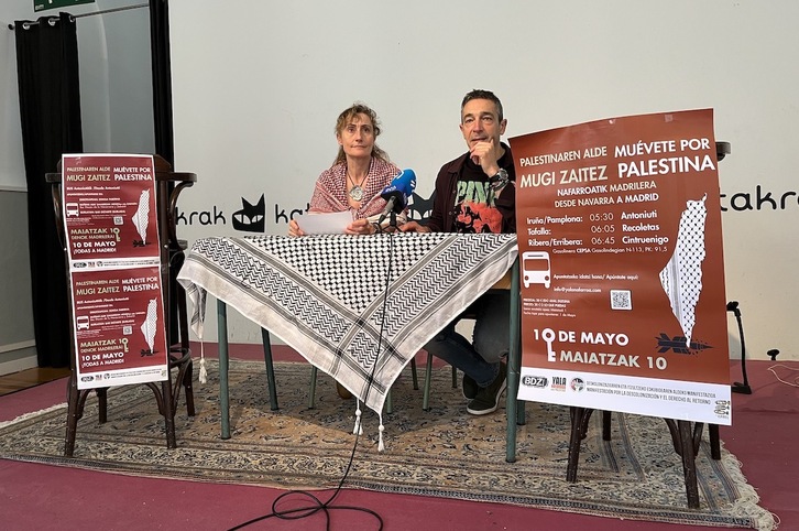 Yala Nafarroa con Palestina y BDZ Nafarroa han animado a acudir el 10 de mayo a Madrid en apoyo a Palestina.