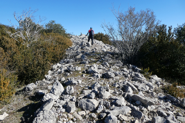 Restos de la muralla de cien metros de longitud que protegía el poblado de Los Jeronales, cerca de Agoitz.