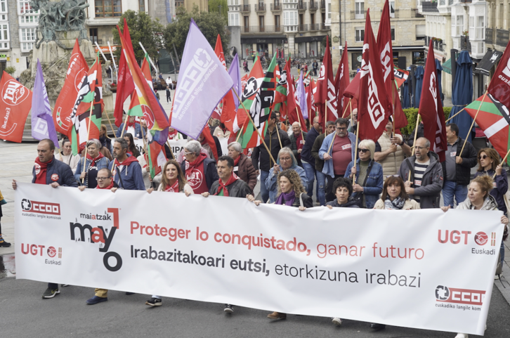 Manifestación de UGT y CCOO en el Primero de Mayo.