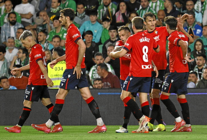 Los jugadores rojillos celebran el gol del empate marcado por Budimir.