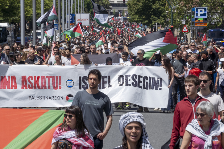 Manifestación en Iruñea contra la agresión israelí sobre Gaza.