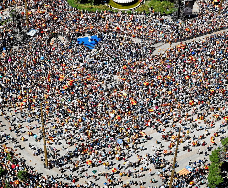 Vista aérea de la Plaza España de Madrid, durante la manifestación del PP.
