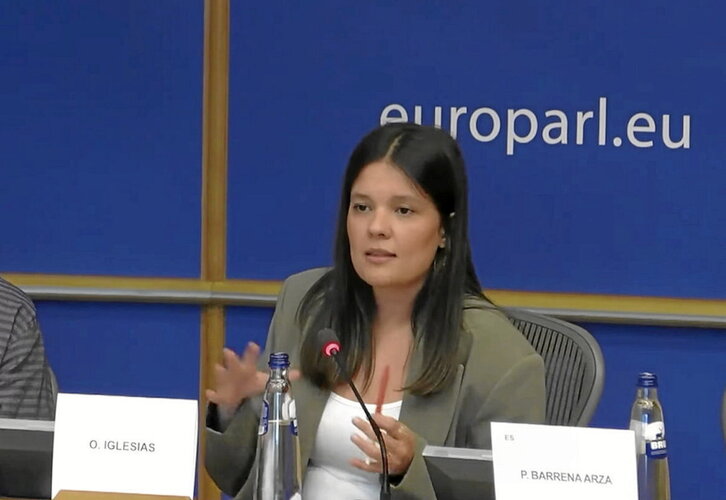Olatz Iglesias, durante su intervención en el Parlamento Europeo.