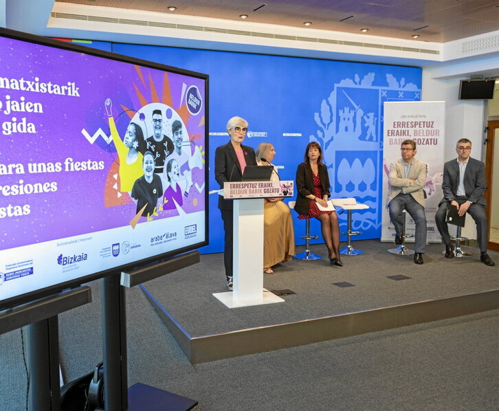Emakunde, Eudel eta Araba, Bizkai eta Gipuzkoako foru aldundiak, jaietarako kanpaina aurkezten.