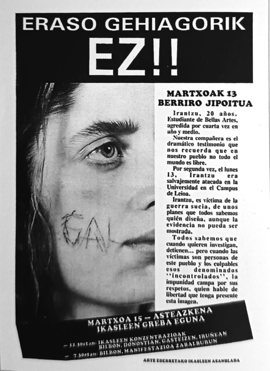 Folleto para denunciar las agresiones sufridas por Mugeta Montero.