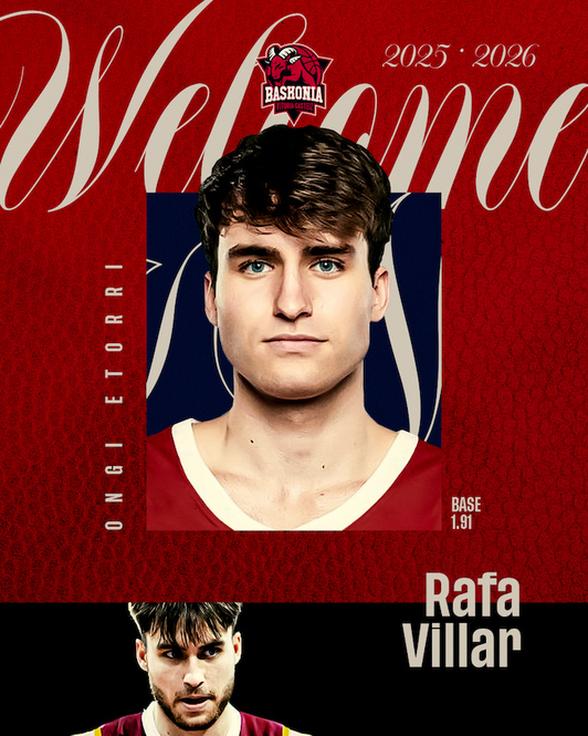 Foto de bienvenida de Rafa Villar como nuevo jugador de Saski Baskonia.