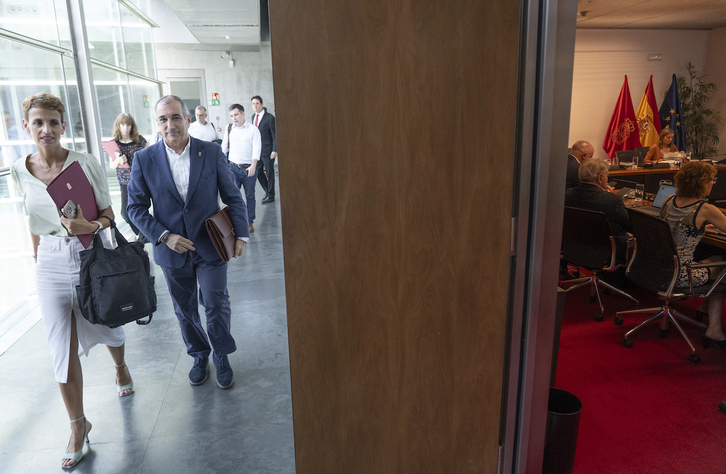 María Chivite, llegando a la comisión en que fue interpelada sobre el «caso Koldo» la pasada semana.