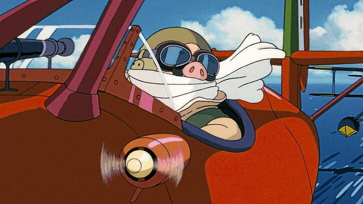 «Porco Rosso», película japonesa de animación de Hayao Miyazaki en la que un piloto italiano se convierte en cerdo.