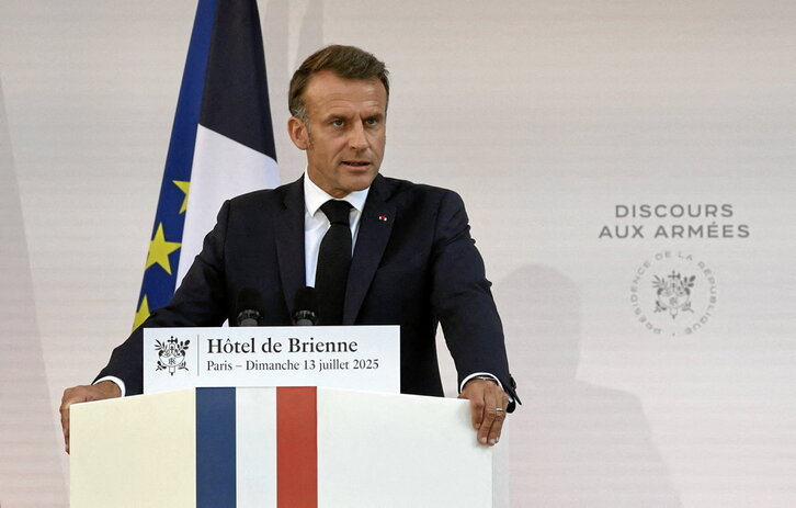 El presidente francés, Emmanuel Macron, en su discurso a las Fuerzas Armadas.