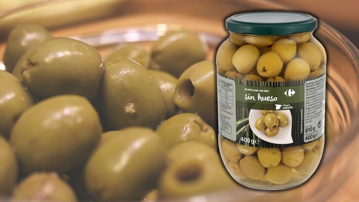 Tarro de aceitunas sin hueso de Carrefour.