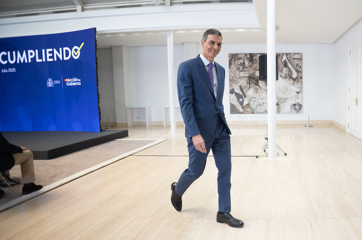 Pedro Sánchez, tras su comparecencia de fin de curso este lunes.