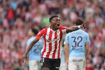 Djaló celebrando su único gol el pasado curso ante el Celta.