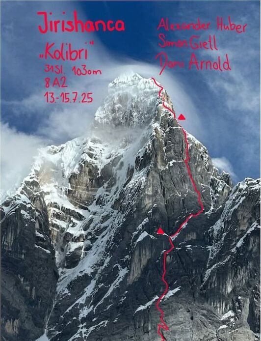 Jirishanca mendian, ‘Kolibri’ bidearen nondik norakoak.