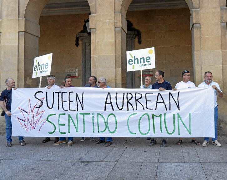 Concentración de EHNE ante el Palacio de Nafarroa por el parón de la actividad.