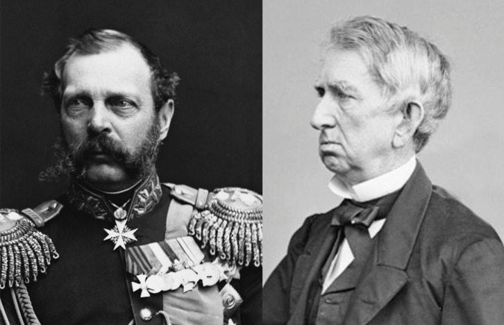 El zar ruso Alejandro II y el secretario de Estado estadounidense William Henry Seward, protagonistas de esta compraventa.