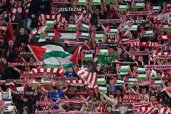 Protesta a favor de Palestina realizada en San Mamés.