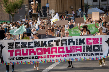 Protesta antitaurina durante la pasada Aste Nagusia de Donostia