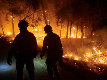 Bomberos forestales trabajando en el incendio de Zarrakaztelu.