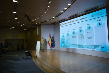 La ministra Sara Aagesen en la presentación del nuevo plan de inversión.