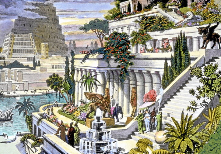 Babiloniako lorategi esekien ilustrazioa.