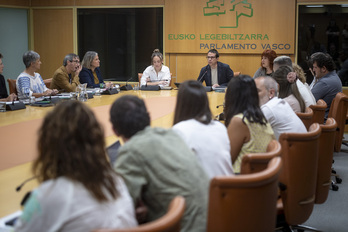 Reunión del grupo parlamentario de EH Bildu esta mañana.