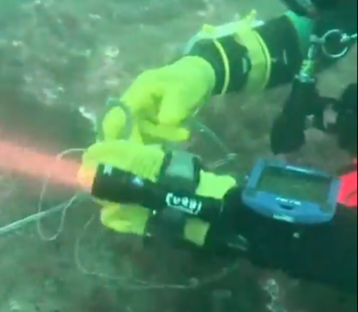 Un submarinista retirando la red, en una captura de vídeo.