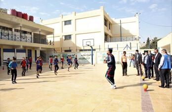 Niños en una escuela de refugiados palestinos en Siria.
