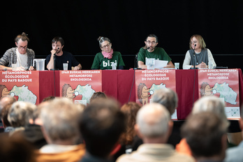 Baionako Elkartetxean antolaturiko mahai-inguruan aurkeztu zuen Bizi!k metamorfosi ekologikoari buruzko txostena.