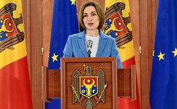 Rueda de prensa ayer de la presidenta de Moldavia, Maia Sandu, para valorar las elecciones del domingo.