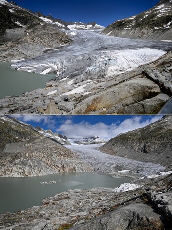 Evolución del glaciar del Ródano, uno de los más emblemáticos del país, entre julio de 2015 y septiembre de 2025. 